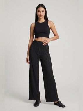 COLLUSION Black Ribbed Wide-Leg Pants Size US 4